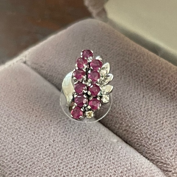 Ruby & white sapphire solid sterling silver single earring - Picture 5 of 8